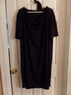 BROOKE SHIELDS Timeless XL 18 20 BLACK Cowl Neck Short Sleeve Knit Dress w/Tie